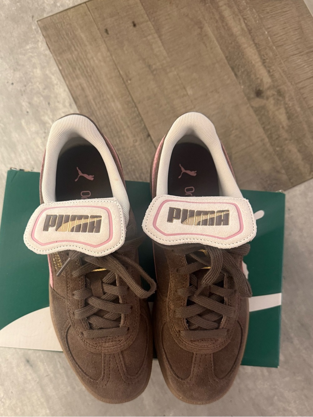 Puma Brown Suede Women's Sneakers with Pink & Gold Accents